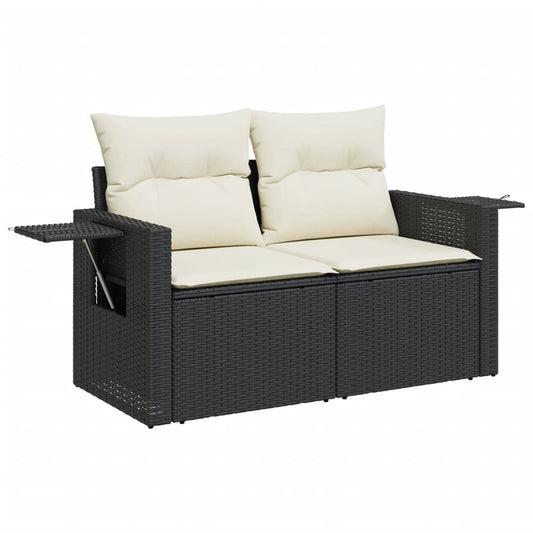 HKH 5 Pcs Conjunto Sofás de Jardim com Almofadões Vime Pe - Preto