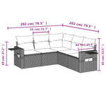 HKH 5 Pcs Conjunto Sofás de Jardim com Almofadões Vime Pe - Preto