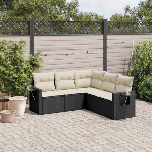 HKH 5 Pcs Conjunto Sofás de Jardim com Almofadões Vime Pe - Preto