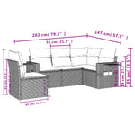 HKH 5 Pcs Conjunto Sofás de Jardim com Almofadões Vime Pe - Preto