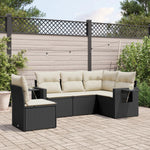 HKH 5 Pcs Conjunto Sofás de Jardim com Almofadões Vime Pe - Preto