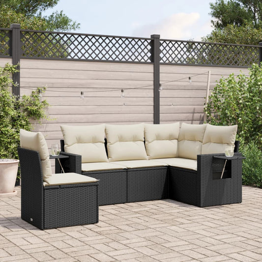 HKH 5 Pcs Conjunto Sofás de Jardim com Almofadões Vime Pe - Preto