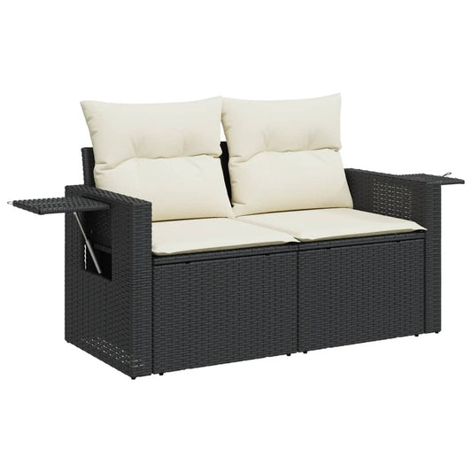HKH 6 Pcs Conjunto Sofás de Jardim C/ Almofadões Vime Pe - Preto