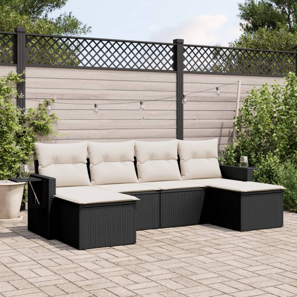 HKH 6 Piezas Conjunto de Sofás de Jardín con Cojines Ratán PE - Negro