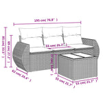 HKH 4 Pcs Conjunto Sofás de Jardim C/ Almofadões Vime Pe Cinzento - Cinzeto