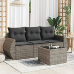 HKH 4 Pcs Conjunto Sofás de Jardim C/ Almofadões Vime Pe Cinzento - Cinzeto