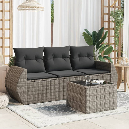 HKH 4 Pcs Conjunto Sofás de Jardim C/ Almofadões Vime Pe Cinzento - Cinzeto