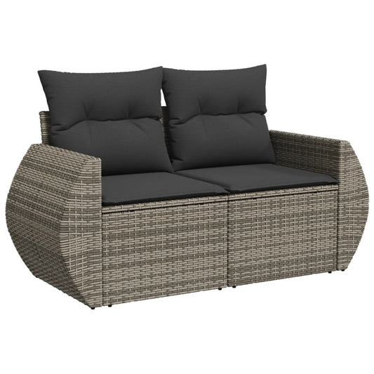 HKH 4 Pcs Conjunto Sofás de Jardim C/ Almofadões Vime Pe - Cinzento