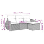 HKH 4 Pcs Conjunto Sofás de Jardim C/ Almofadões Vime Pe - Cinzento