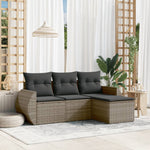 HKH 4 Pcs Conjunto Sofás de Jardim C/ Almofadões Vime Pe - Cinzento