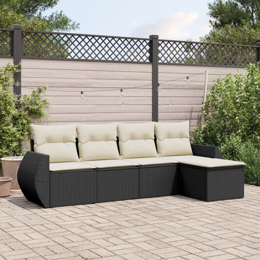 HKH 5 Pcs Conjunto Sofás de Jardim com Almofadões Vime Pe - Preto