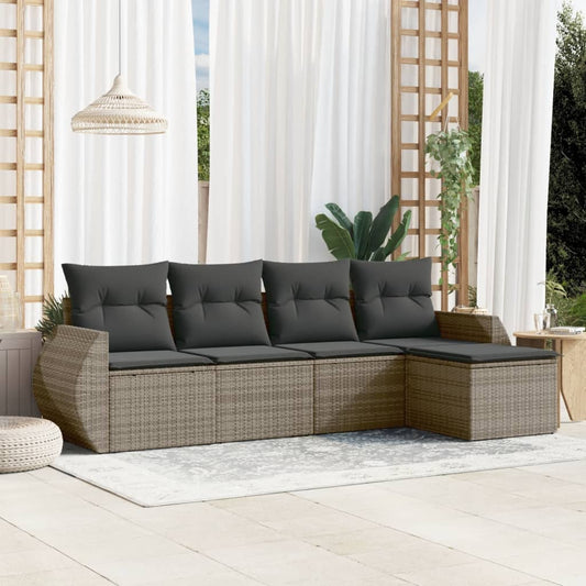 HKH 5 Pcs Conjunto Sofás de Jardim C/ Almofadões Vime Pe - Cinzento