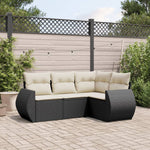 HKH 4 Pcs Conjunto de Sofás para Jardim C/ Almofadões Vime Pe - Preto