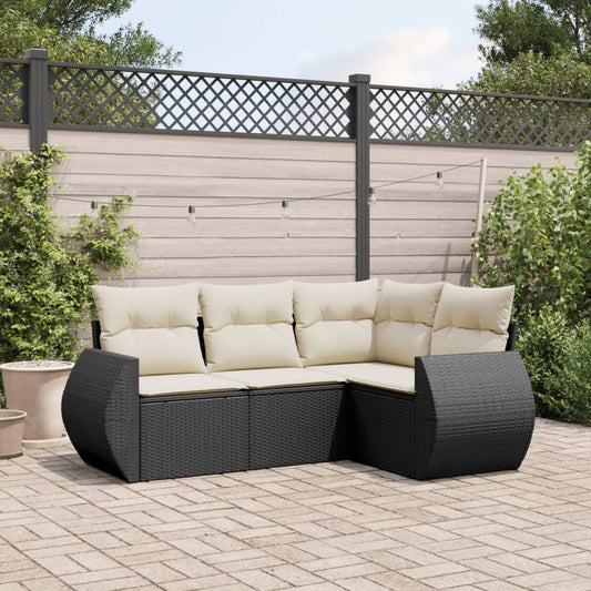 HKH 4 Pcs Conjunto de Sofás para Jardim C/ Almofadões Vime Pe - Preto