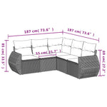 HKH 5 Pcs Conjunto Sofás de Jardim com Almofadões Vime Pe - Preto
