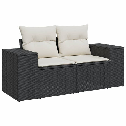 HKH 5 Pcs Conjunto Sofás de Jardim com Almofadões Vime Pe - Preto