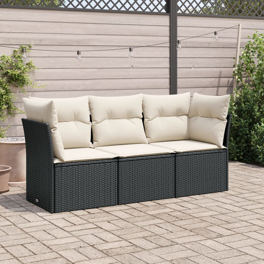 HKH 3 Pcs Conjunto Sofás de Jardim com Almofadões Vime Pe - Preto