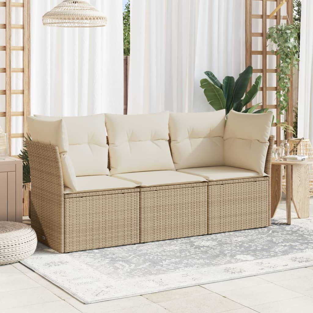 HKH Juego de Sofás de Jardín de 3 Piezas con Cojines Ratán PE - Beige