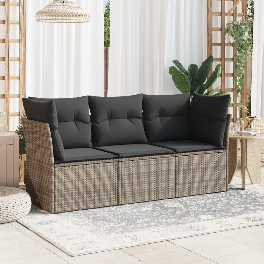 HKH Set de Sofás de Jardín de 3 Piezas con Cojines Ratán PE - Gris