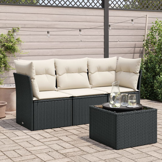 HKH 4 Pcs Conjunto de Sofás para Jardim C/ Almofadões Vime Pe - Preto