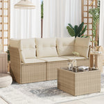 HKH 4 Pcs Conjunto de Sofás para Jardim C/ Almofadões Vime Pe - Bege