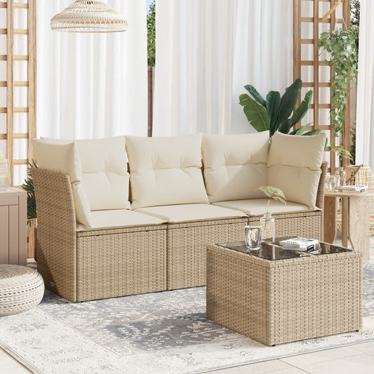HKH 4 Pcs Conjunto de Sofás para Jardim C/ Almofadões Vime Pe - Bege