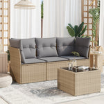 HKH 4 Pcs Conjunto de Sofás para Jardim C/ Almofadões Vime Pe - Bege