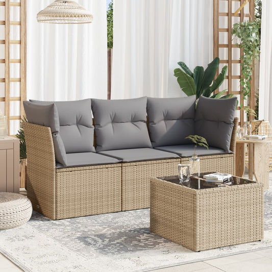 HKH 4 Pcs Conjunto de Sofás para Jardim C/ Almofadões Vime Pe - Bege