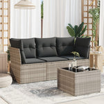 HKH 4 Pcs Conj. Sofás Jardim C/ Almofadões Vime Pe -claro - Cinzento