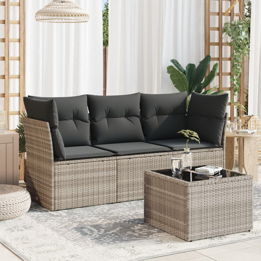HKH 4 Pcs Conj. Sofás Jardim C/ Almofadões Vime Pe -claro - Cinzento