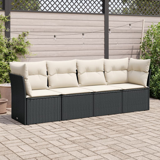 HKH 4 Pcs Conjunto de Sofás para Jardim C/ Almofadões Vime Pe - Preto