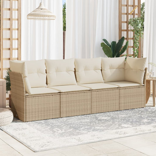 HKH 4 Pcs Conjunto de Sofás para Jardim C/ Almofadões Vime Pe - Bege