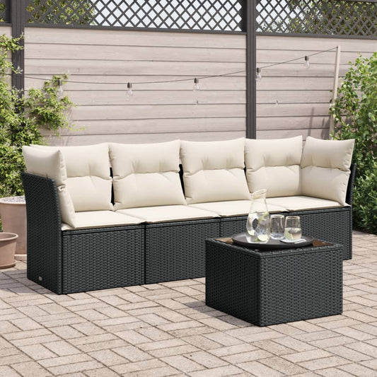 HKH 5 Pcs Conjunto Sofás de Jardim com Almofadões Vime Pe - Preto