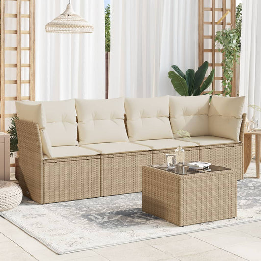 HKH 5 Pcs Conjunto de Sofás P/ Jardim com Almofadões Vime Pe - Bege