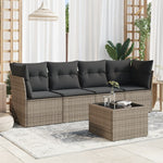 HKH 5 Pcs Conjunto Sofás de Jardim C/ Almofadões Vime Pe - Cinzento