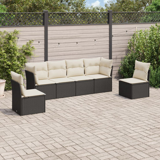 HKH 6 Pcs Conjunto Sofás de Jardim C/ Almofadões Vime Pe - Preto