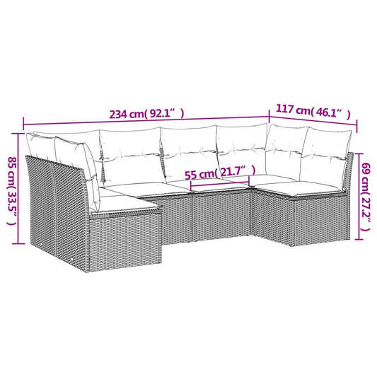 HKH 6 Pcs Conjunto Sofás de Jardim C/ Almofadões Vime Pe - Preto