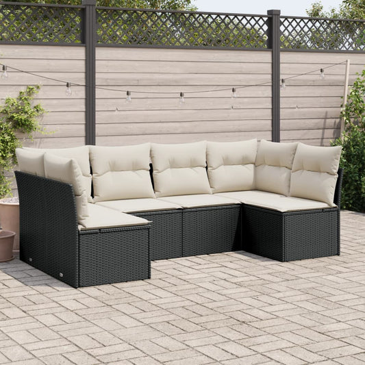 HKH 6 Pcs Conjunto Sofás de Jardim C/ Almofadões Vime Pe - Preto