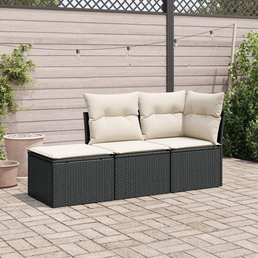 HKH 3 Pcs Conjunto Sofás de Jardim com Almofadões Vime Pe - Preto