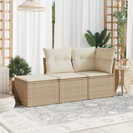 HKH 3 Pcs Conjunto de Sofás P/ Jardim com Almofadões Vime Pe - Bege
