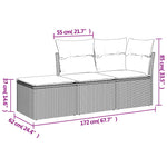 HKH 3 Pcs Conjunto de Sofás P/ Jardim com Almofadões Vime Pe - Bege