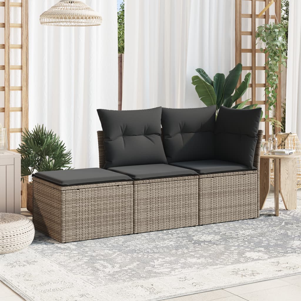 HKH Set de Sofás de Jardín de 3 Piezas con Cojines Ratán PE - Gris