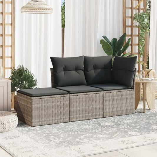 HKH 3 Pcs Conj. Sofás Jardim C/ Almofadões Vime Pe -claro - Cinzento