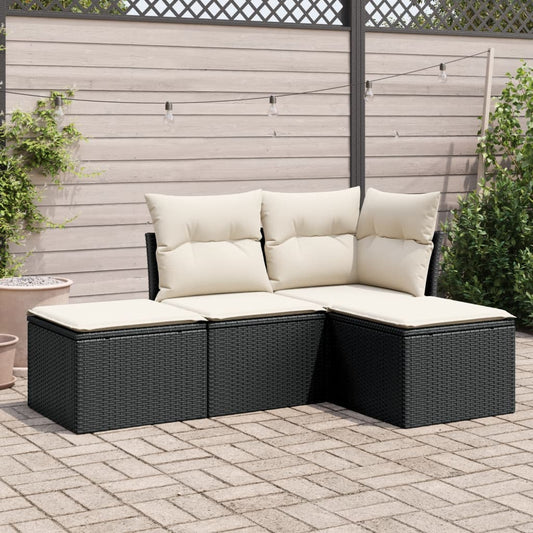 HKH 4 Pcs Conjunto de Sofás para Jardim C/ Almofadões Vime Pe - Preto
