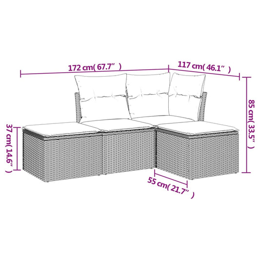 HKH 4 Pcs Conjunto de Sofás para Jardim C/ Almofadões Vime Pe - Bege