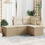 HKH 4 Pcs Conjunto de Sofás para Jardim C/ Almofadões Vime Pe - Bege