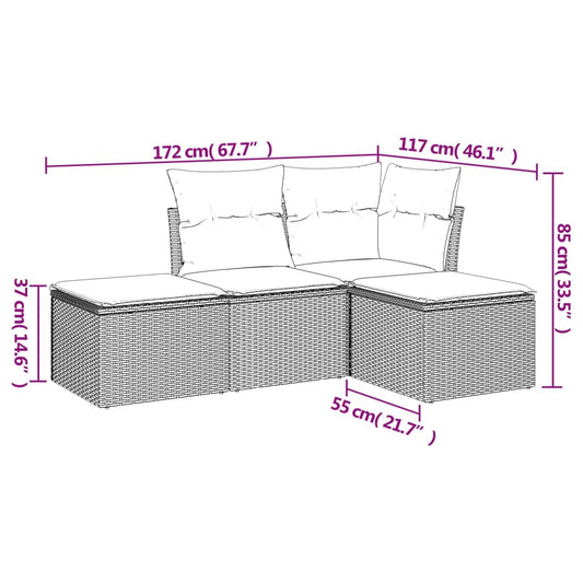 HKH 4 Pcs Conjunto de Sofás para Jardim C/ Almofadões Vime Pe - Bege