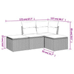 HKH 4 Pcs Conjunto Sofás de Jardim C/ Almofadões Vime Pe - Cinzento