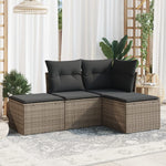HKH 4 Pcs Conjunto Sofás de Jardim C/ Almofadões Vime Pe - Cinzento