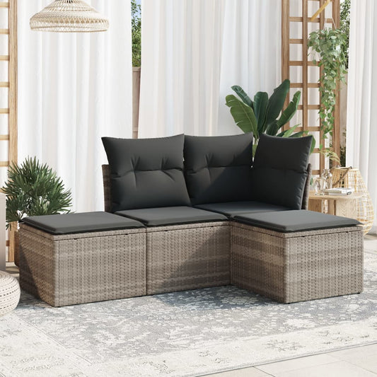 HKH 4 Pcs Conj. Sofás Jardim C/ Almofadões Vime Pe -claro - Cinzento